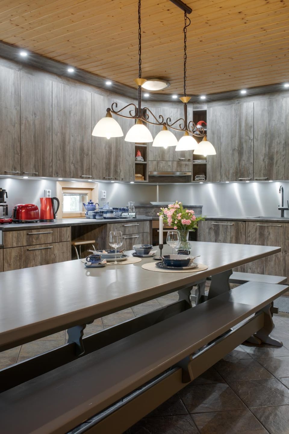 Kitchen or kitchenette, stove