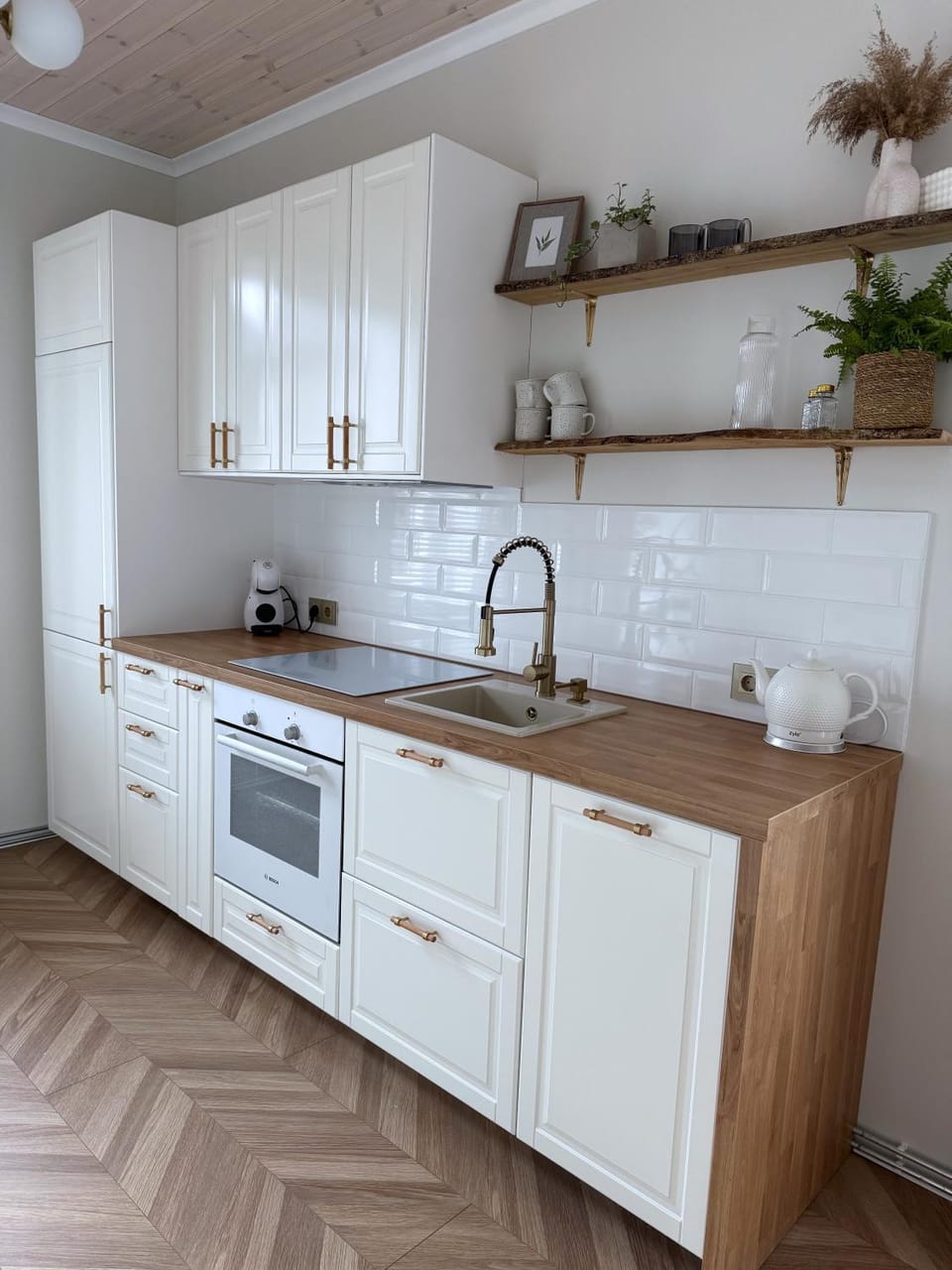 Kitchen or kitchenette, stove