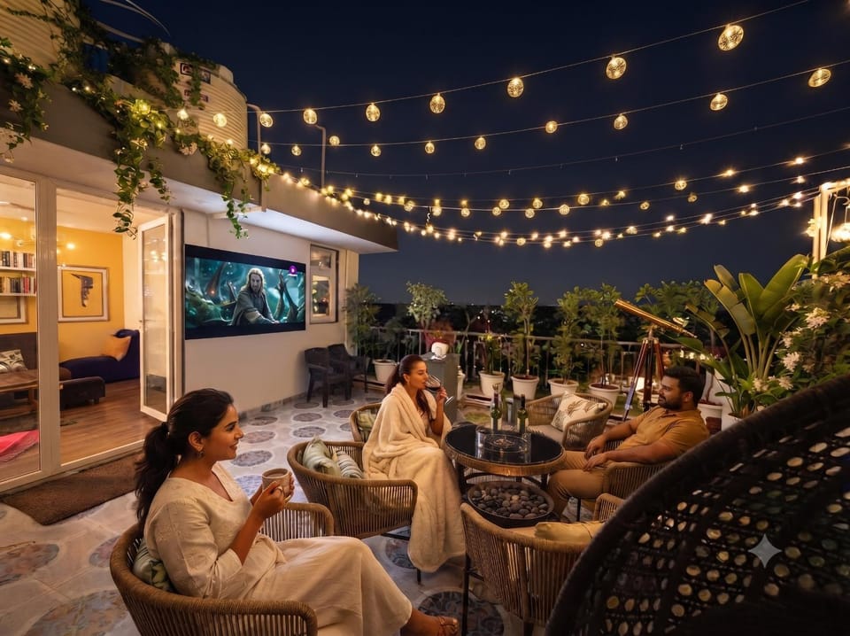 Patio, Night, People, Food and drinks, Seating area, Drinks, group of guests