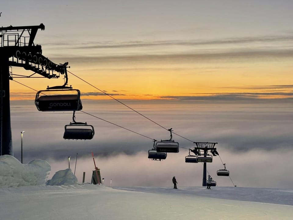 Natural landscape, Winter, Skiing, Sunset