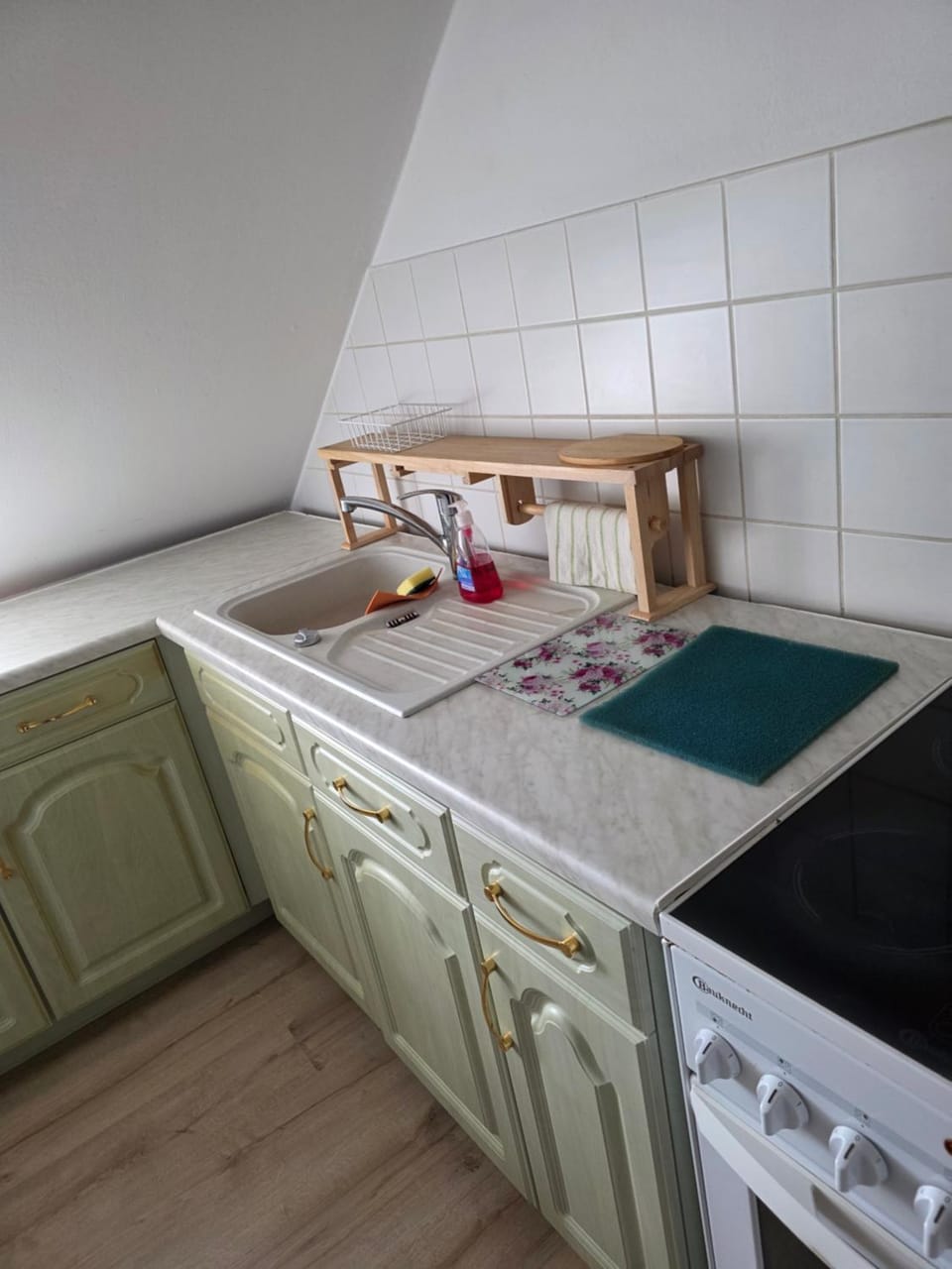 Kitchen or kitchenette, stove