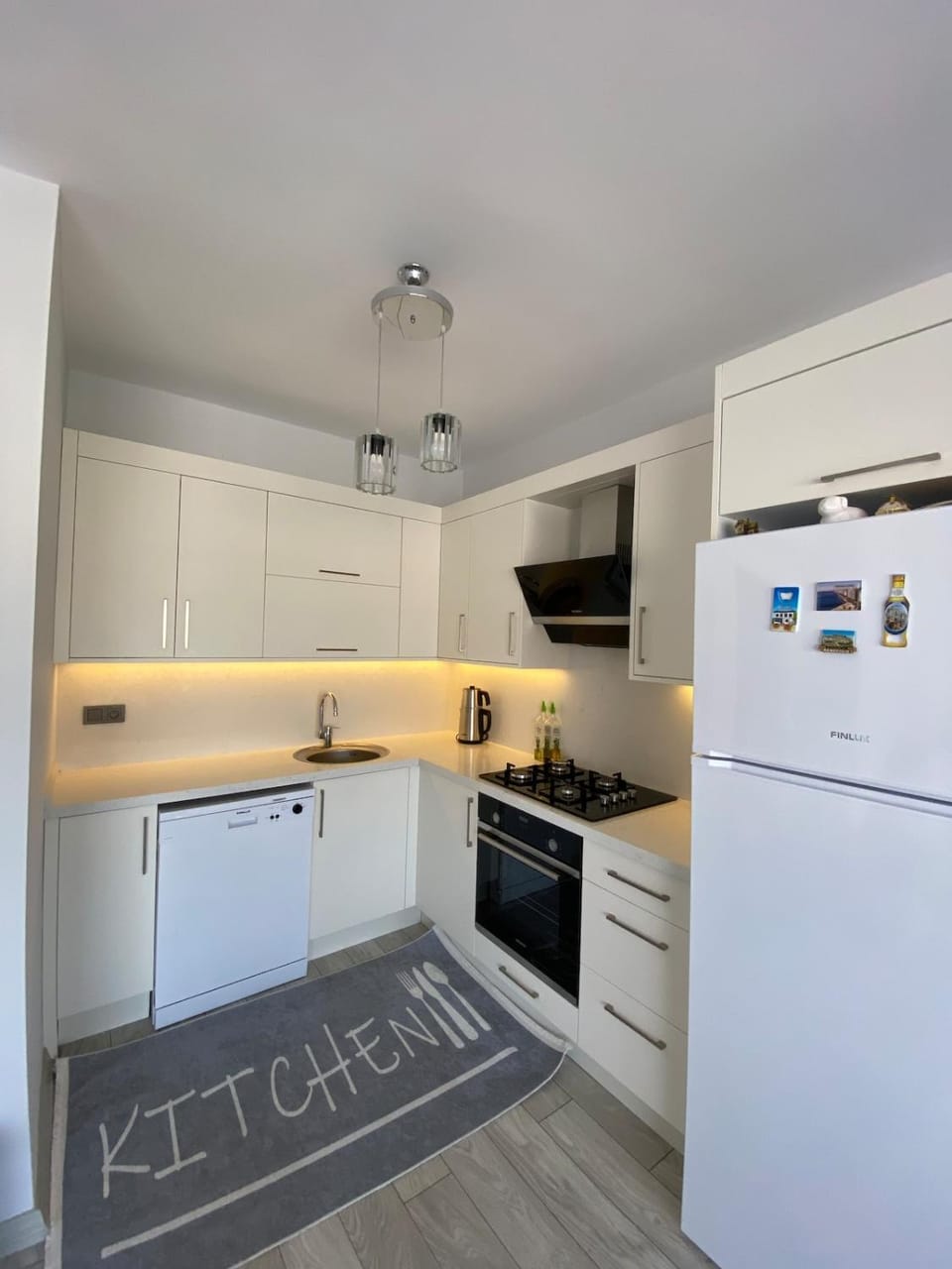 Kitchen or kitchenette, dishwasher, oven, stove