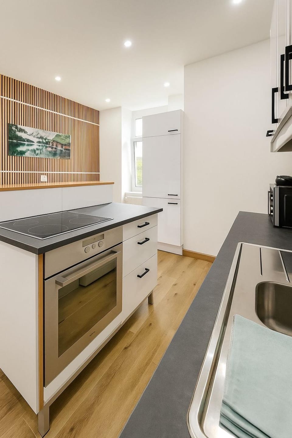 Kitchen or kitchenette, stove