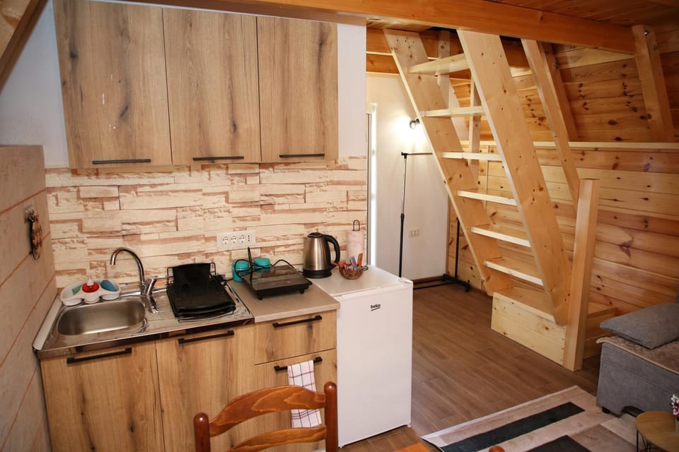 Kitchen or kitchenette, stove