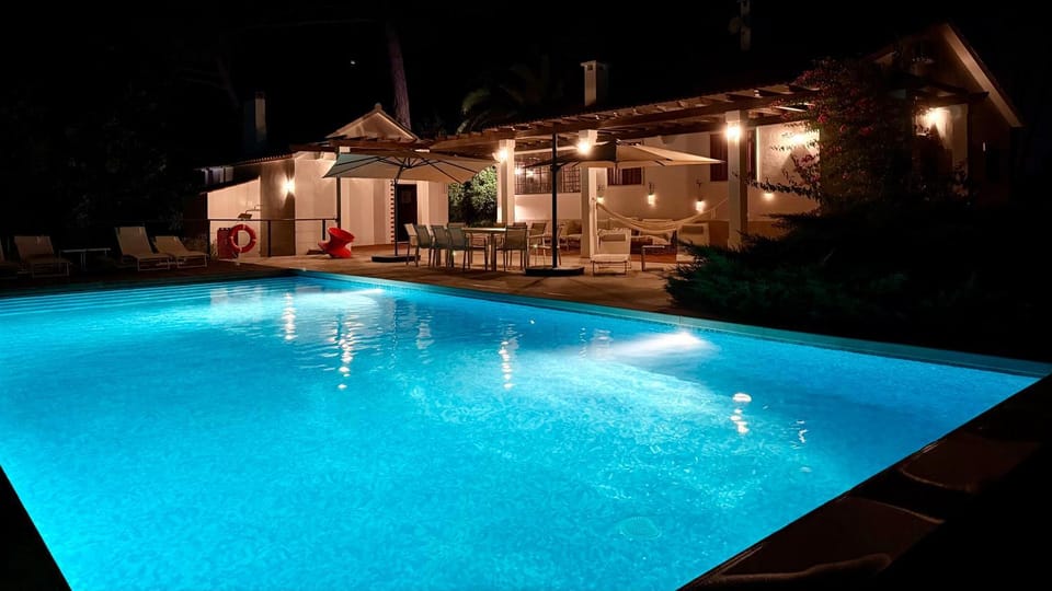 Property building, Night, Swimming pool