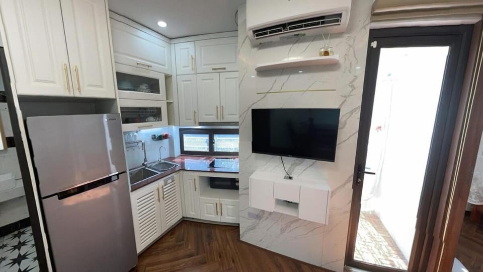 Kitchen or kitchenette, microwave