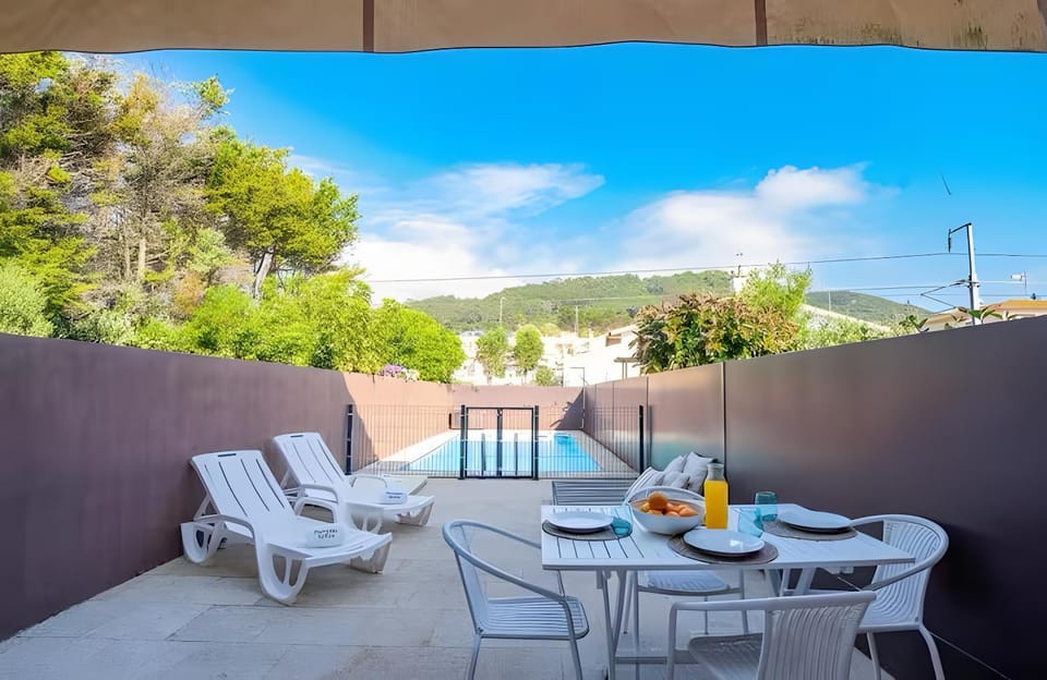 Property building, Living room, Swimming pool