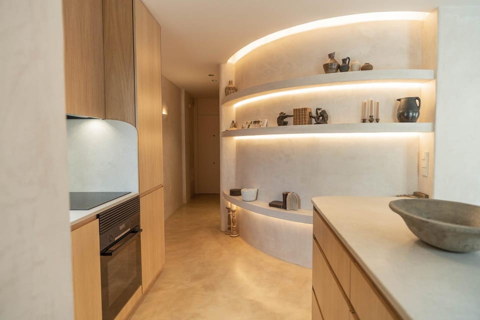 Kitchen or kitchenette, stove