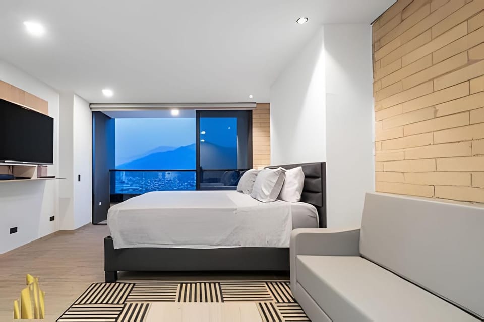 Bed, City view
