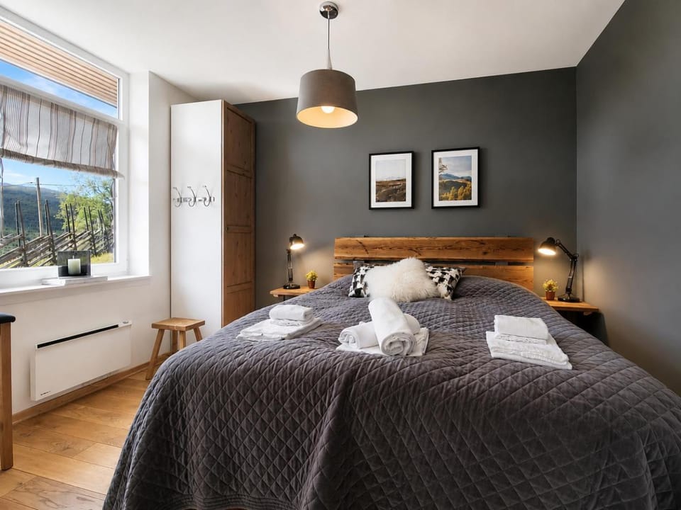 Bed, Bedroom, Mountain view, wardrobe