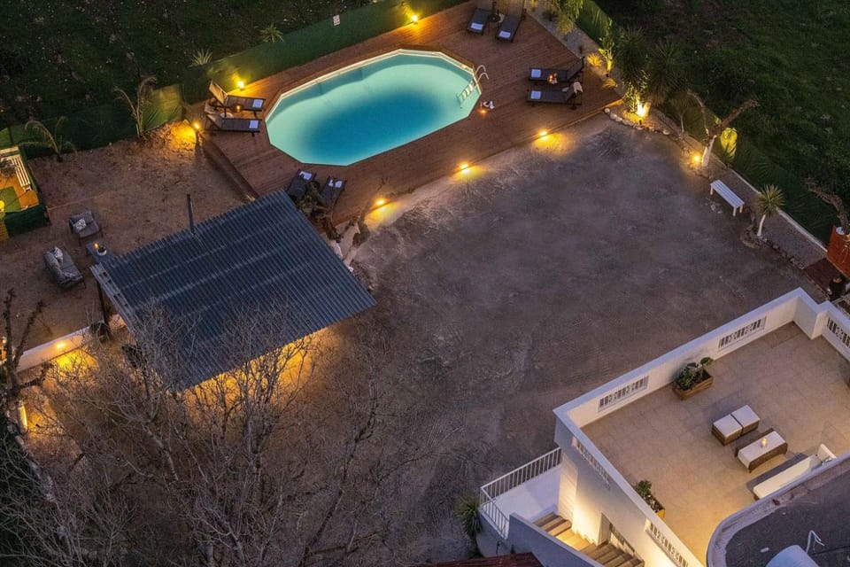 Patio, Night, Natural landscape, Bird's eye view, Swimming pool, Swimming pool, sunbed