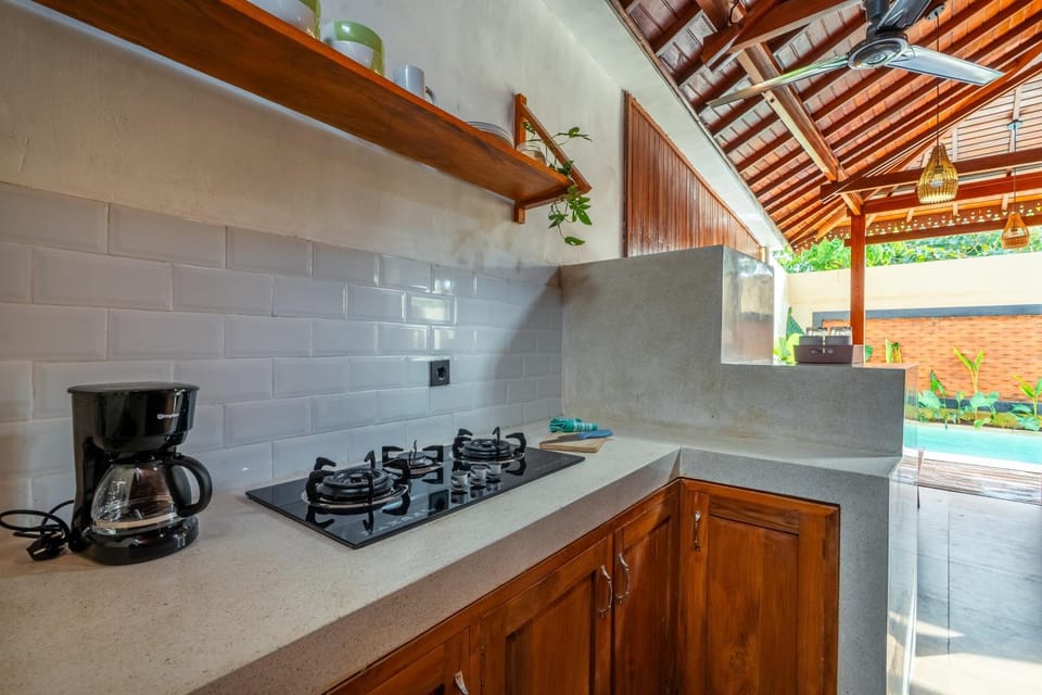 Kitchen or kitchenette, stove