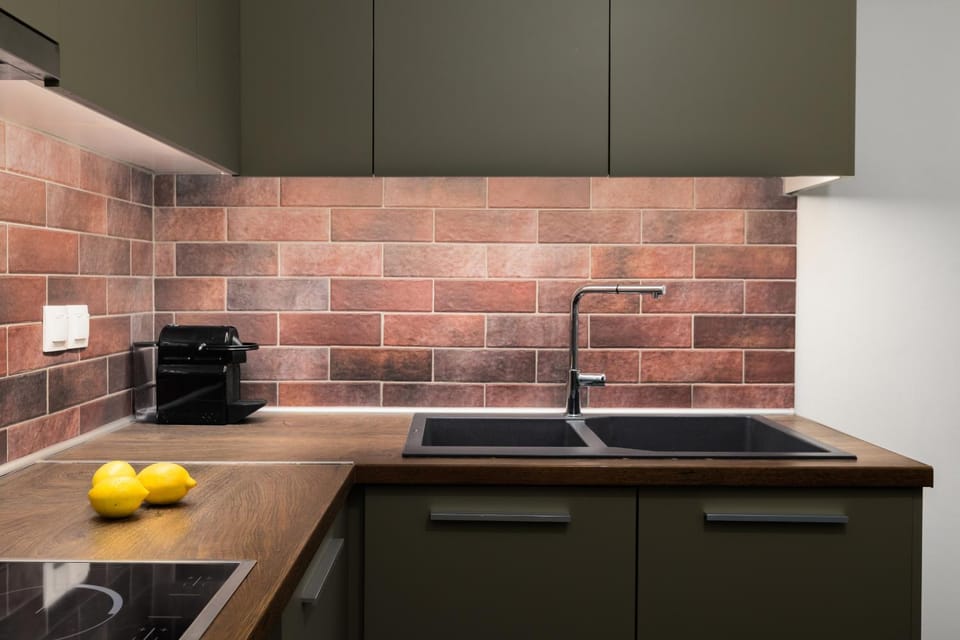 Kitchen or kitchenette, stove