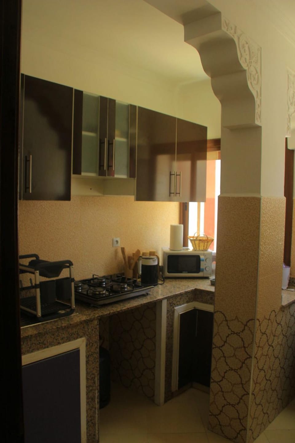 Kitchen or kitchenette, stove