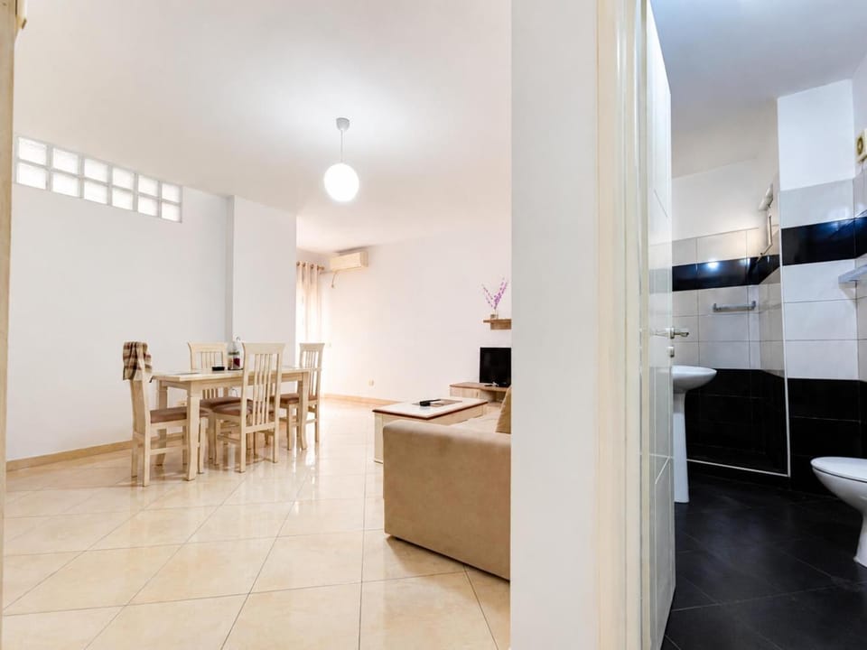 Bathroom, Living room, Dining area