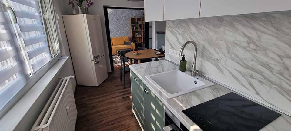 Kitchen or kitchenette, stove