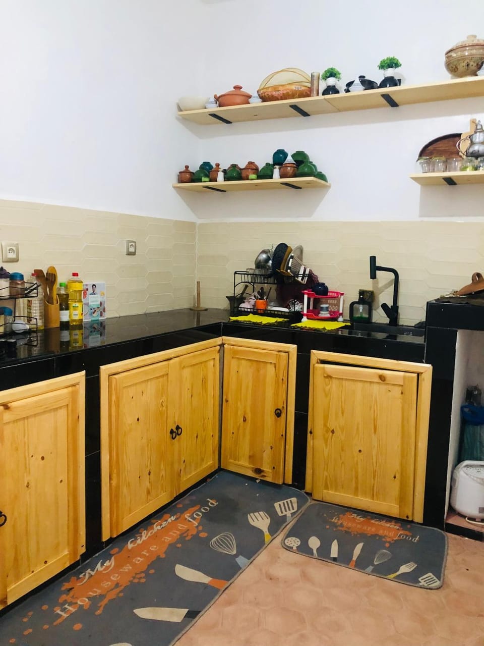 Kitchen or kitchenette, stove