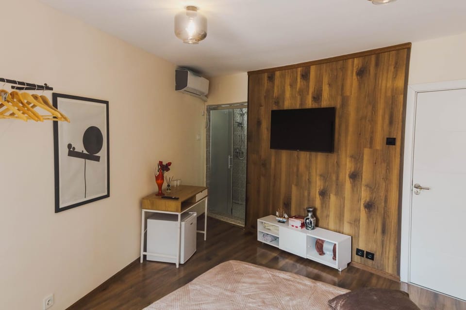 Bathroom, minibar, wardrobe