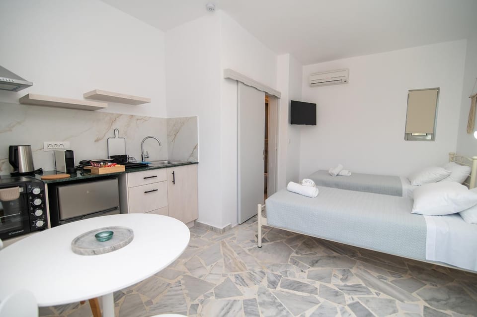 Bed, TV and multimedia, Coffee/tea facilities, Kitchen or kitchenette, Photo of the whole room, Seating area, Bedroom, minibar, oven, stove