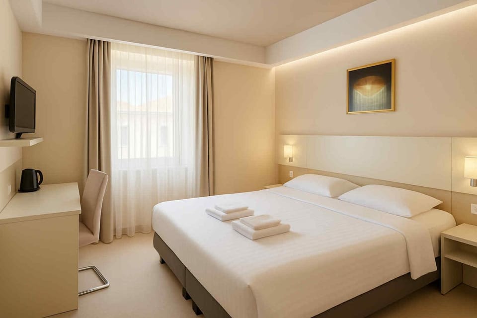 Bed, TV and multimedia, Photo of the whole room, Bedroom, towels