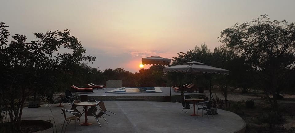 Natural landscape, Pool view, Swimming pool, Sunset