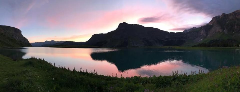 Natural landscape, Lake view, Mountain view, Sunset
