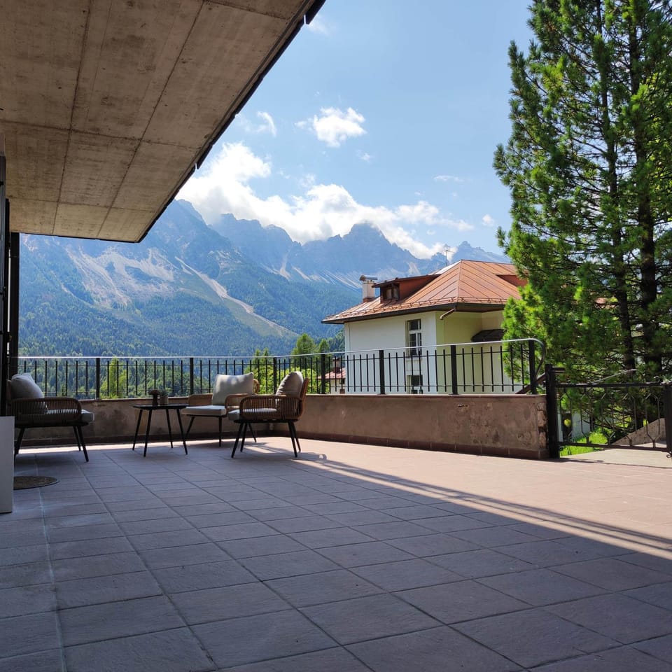 Property building, Patio, Nearby landmark, Spring, Day, Natural landscape, View (from property/room), Balcony/Terrace, Balcony/Terrace, Mountain view