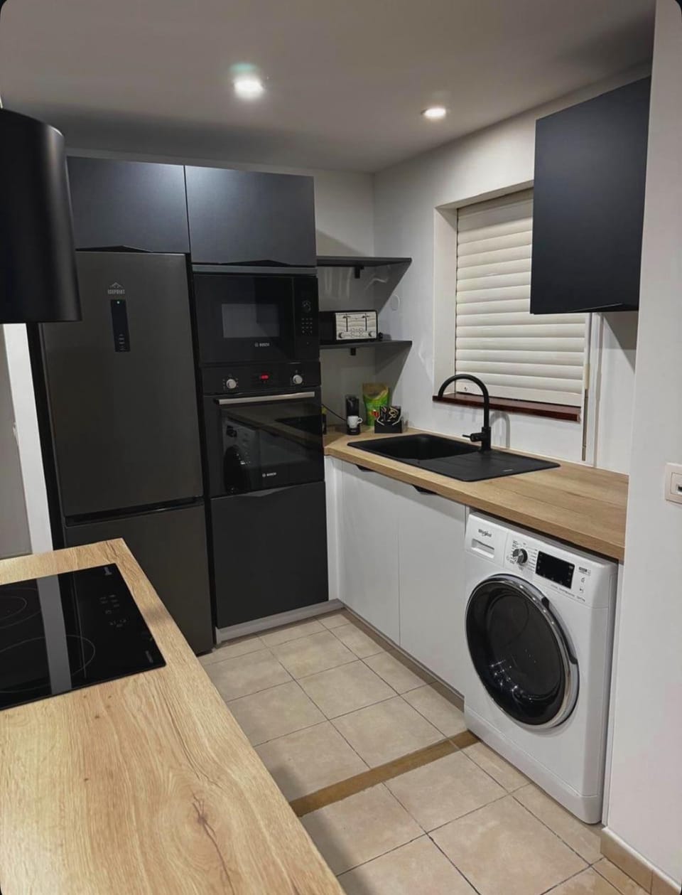 Dining area, dishwasher, minibar, oven, stove, washing machine, dryer