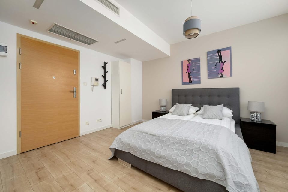 Bed, wardrobe