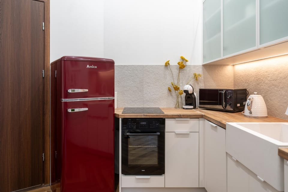 Coffee/tea facilities, Kitchen or kitchenette, oven, stove