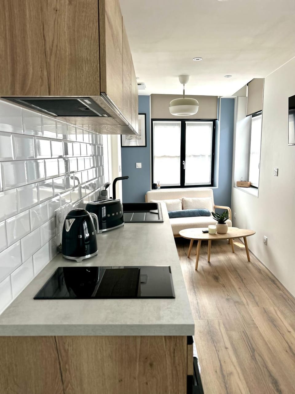 Kitchen or kitchenette, stove