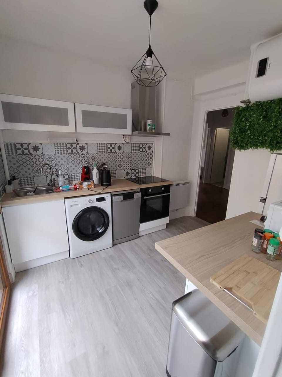 Kitchen or kitchenette, dishwasher, oven, stove, washing machine, dryer