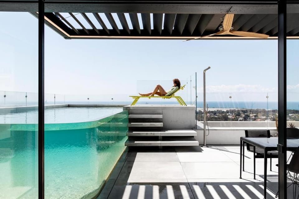 Natural landscape, View (from property/room), Balcony/Terrace, Pool view, Sea view, Swimming pool, sunbed