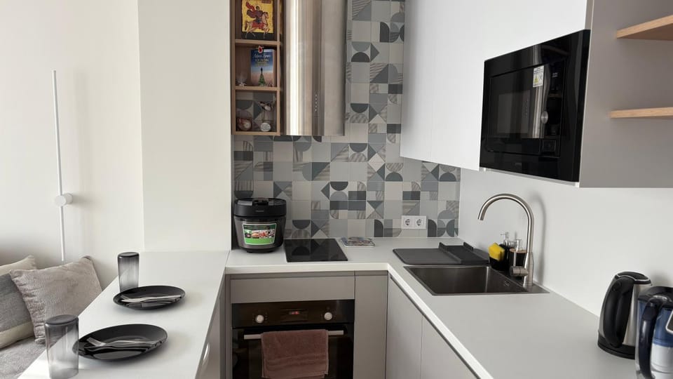 Kitchen or kitchenette, stove