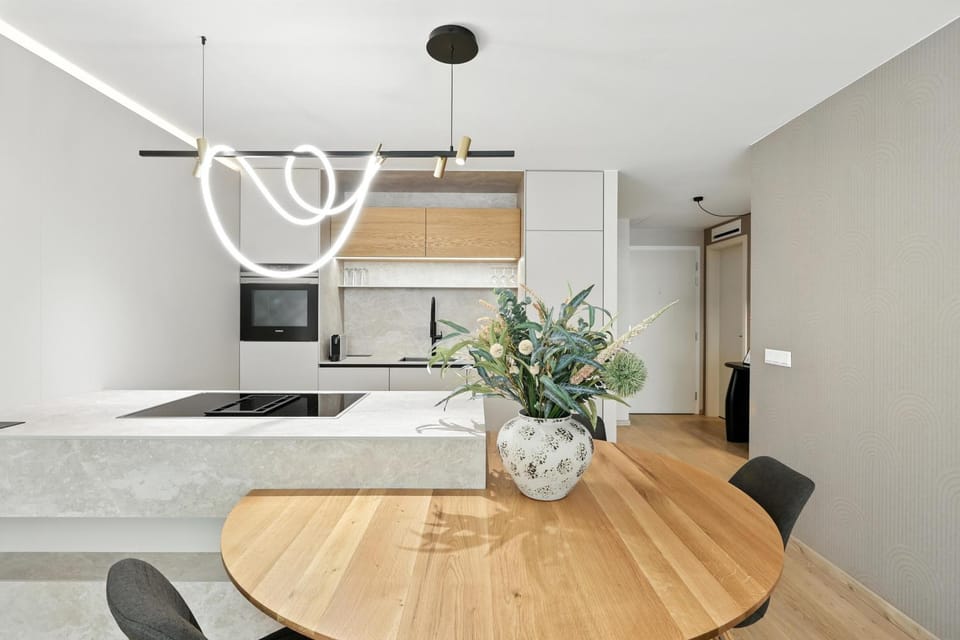 Dining area, dishwasher, microwave, oven, kitchen