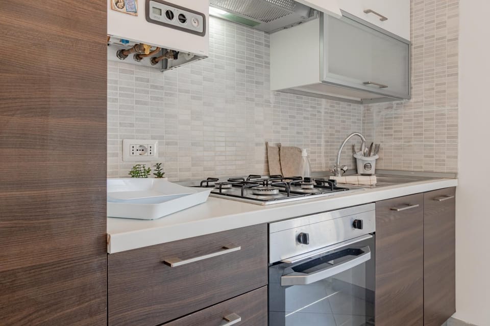 Kitchen or kitchenette, stove