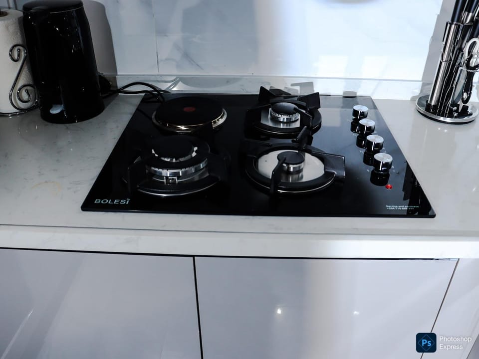 Kitchen or kitchenette, stove