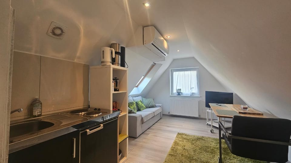 Kitchen or kitchenette, Living room, Seating area, Dining area