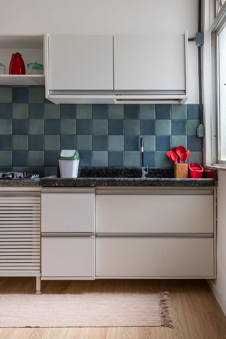 Kitchen or kitchenette, stove