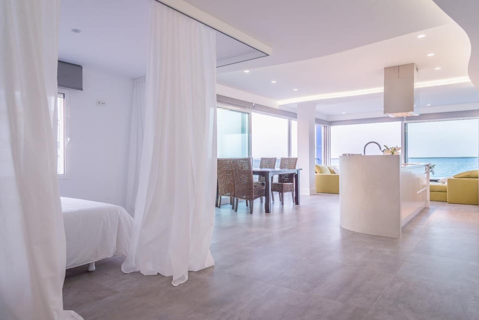 Kitchen or kitchenette, Living room, Dining area, Bedroom, Sea view