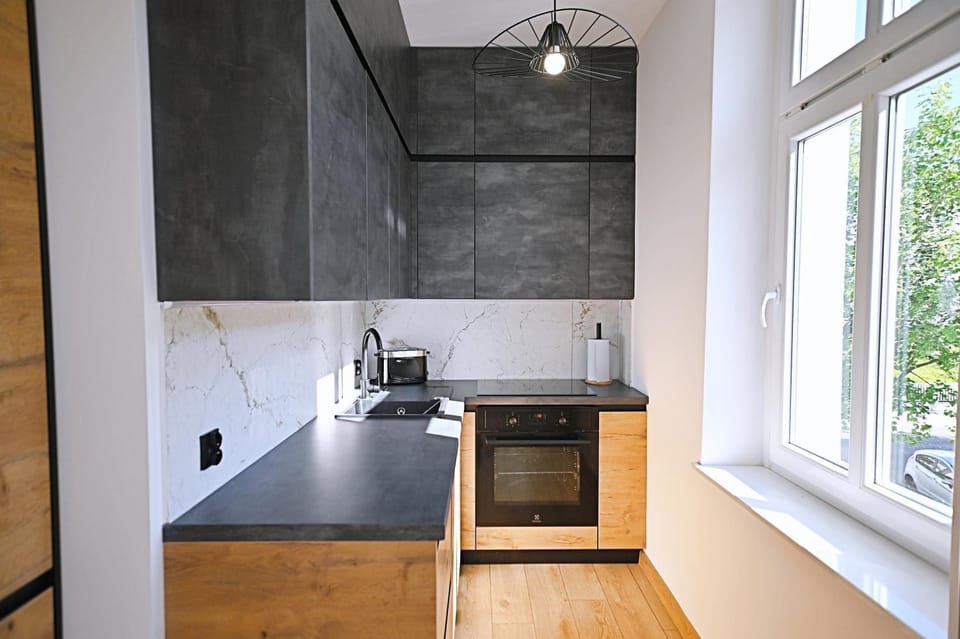 Kitchen or kitchenette, stove