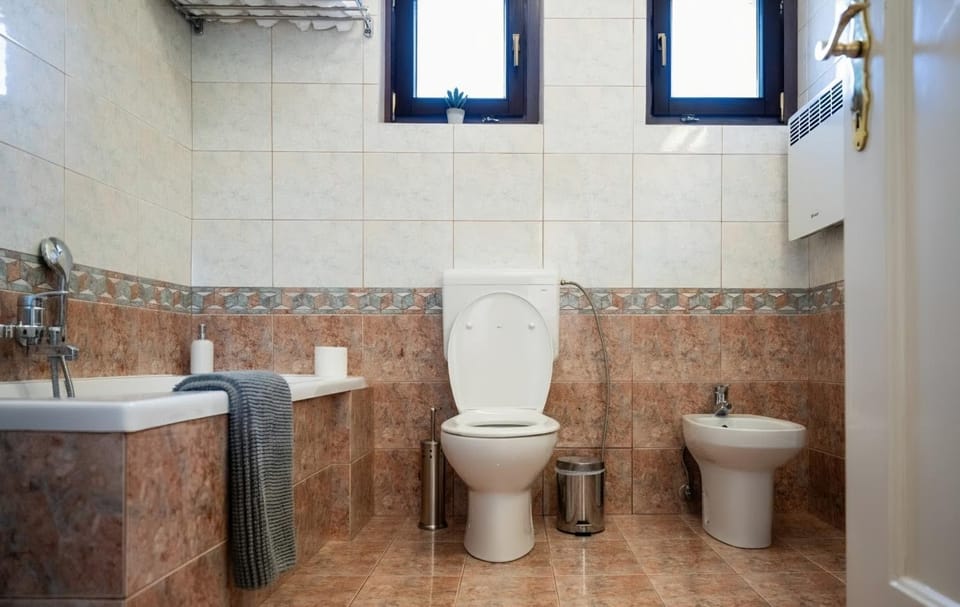 Toilet, Bathroom, Mountain view, Bath, bidet, heating, towels