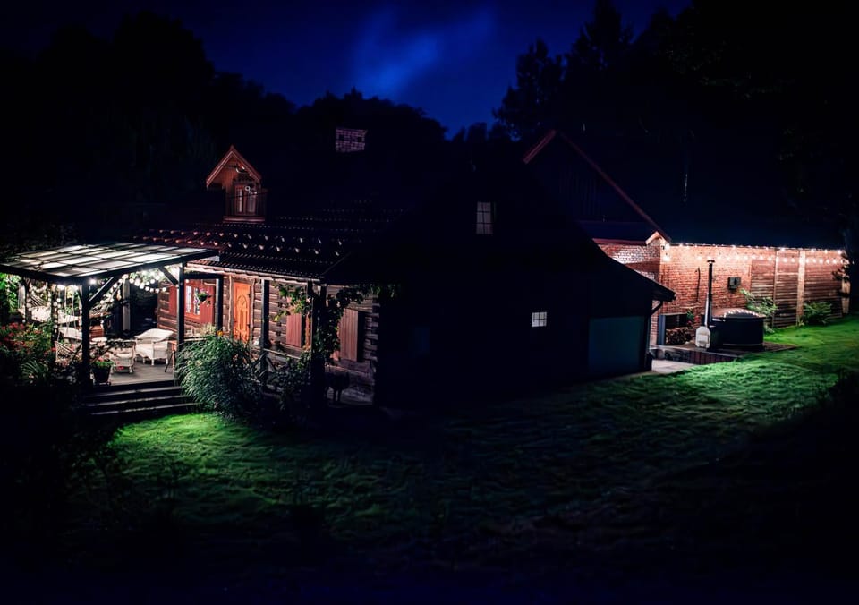 Property building, Night, Garden, Garden view