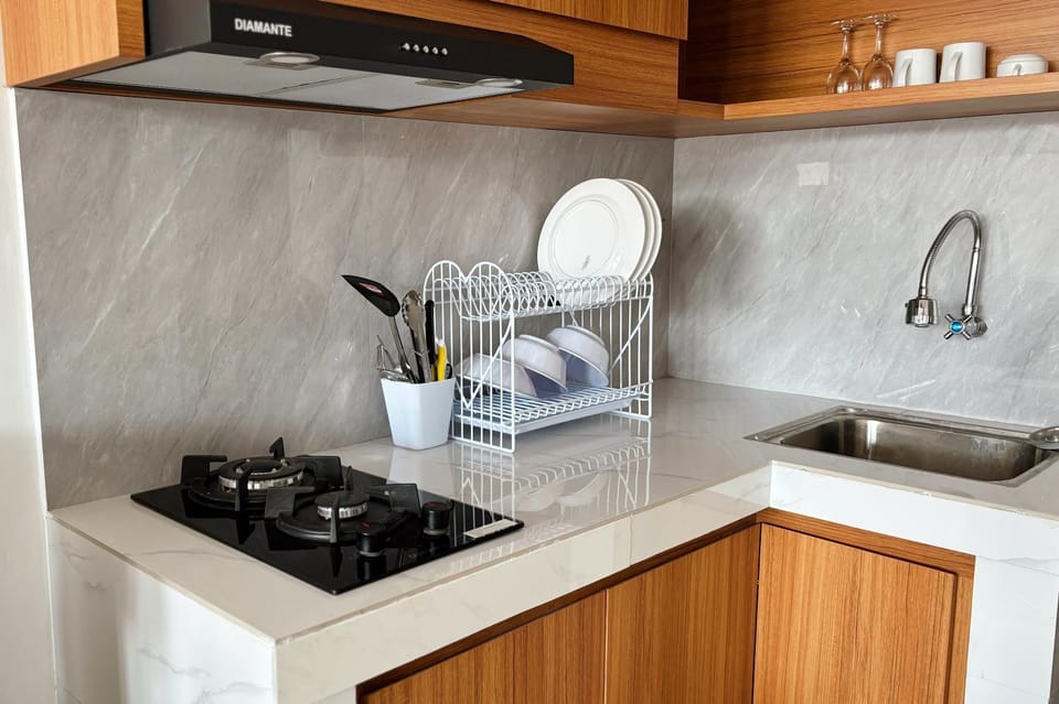 Kitchen or kitchenette, stove