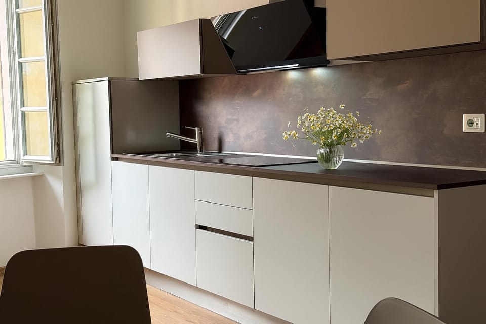 Kitchen or kitchenette, stove, kitchen