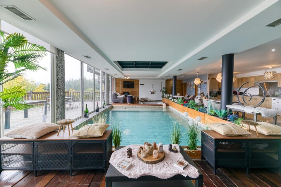 Property building, Living room, Swimming pool