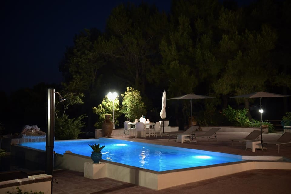 Night, Garden, Pool view, Swimming pool