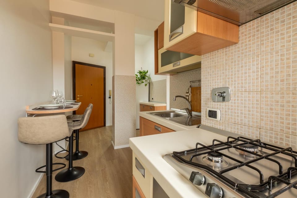 Kitchen or kitchenette, stove