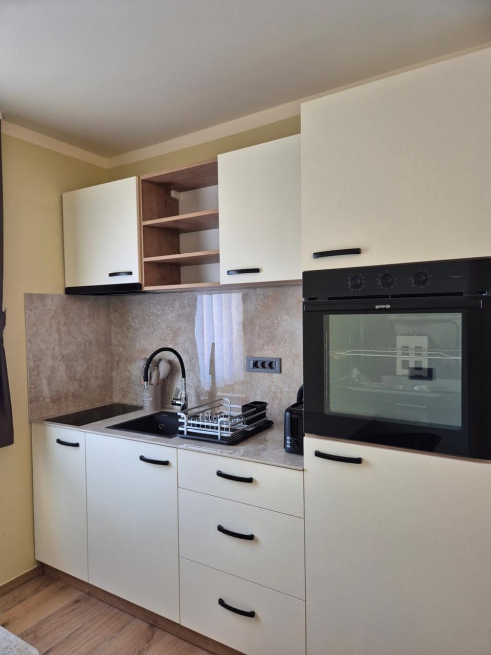 Kitchen or kitchenette, stove