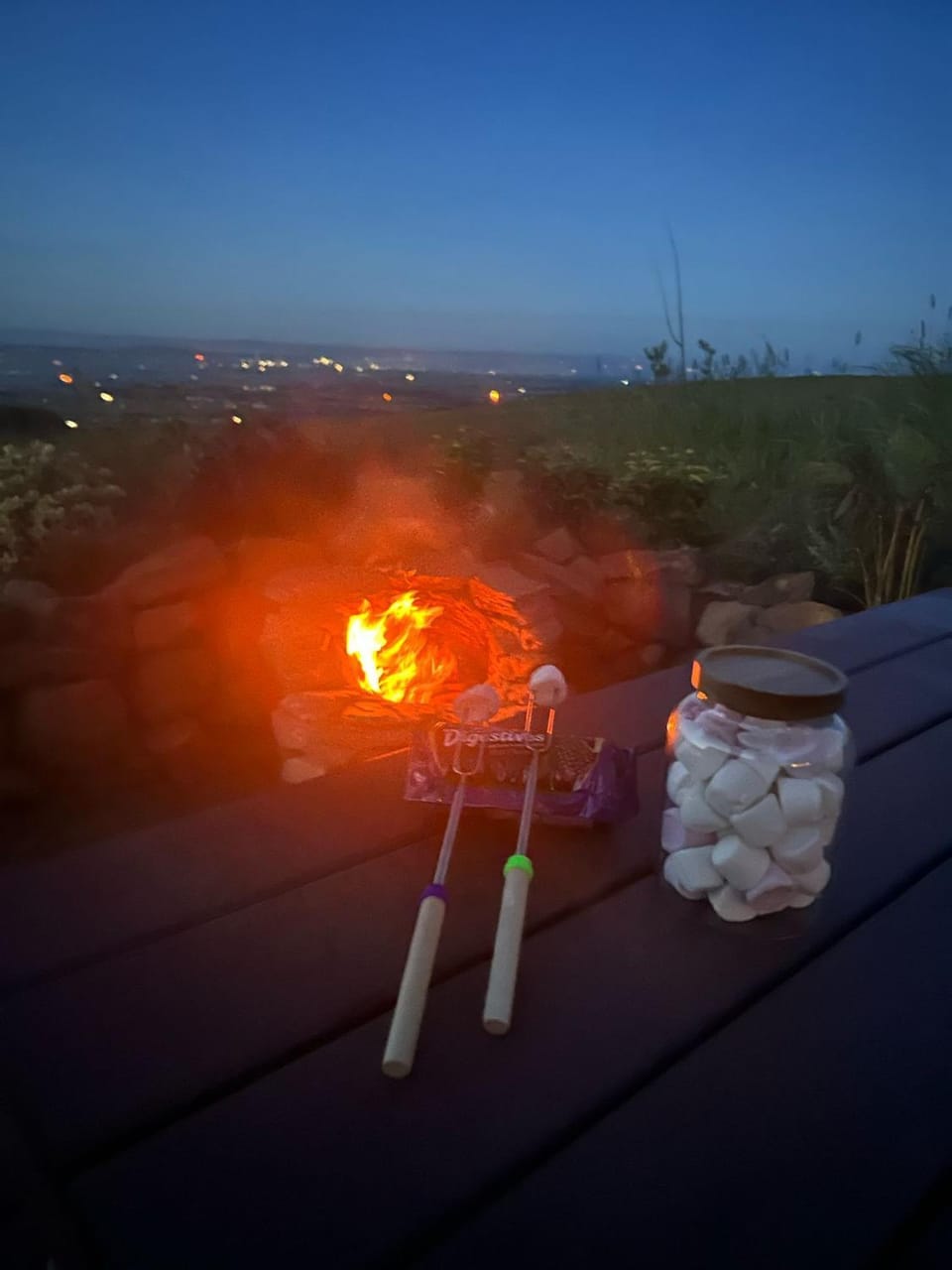 Night, BBQ facilities, fireplace